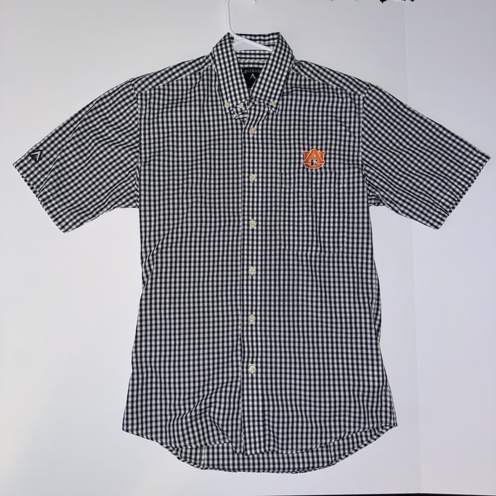 Men's Small Antigua Black White Plaid Short Sleeve Button-Down Shirt